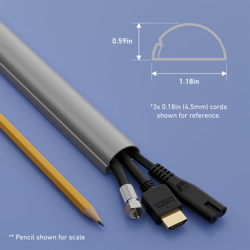 D-Line Cord Cover, Decorative Wall Cord Hider, Paintable Cable Concealer, Cable Raceway, Wire Cover, Wall Mounted TV Wire Hider, Electrical Cable Management - 1.18in W x 0.59in H x 39in Length - Gray - Image 3